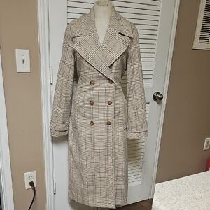 Bagatelle Beige Plaid Trench Coat